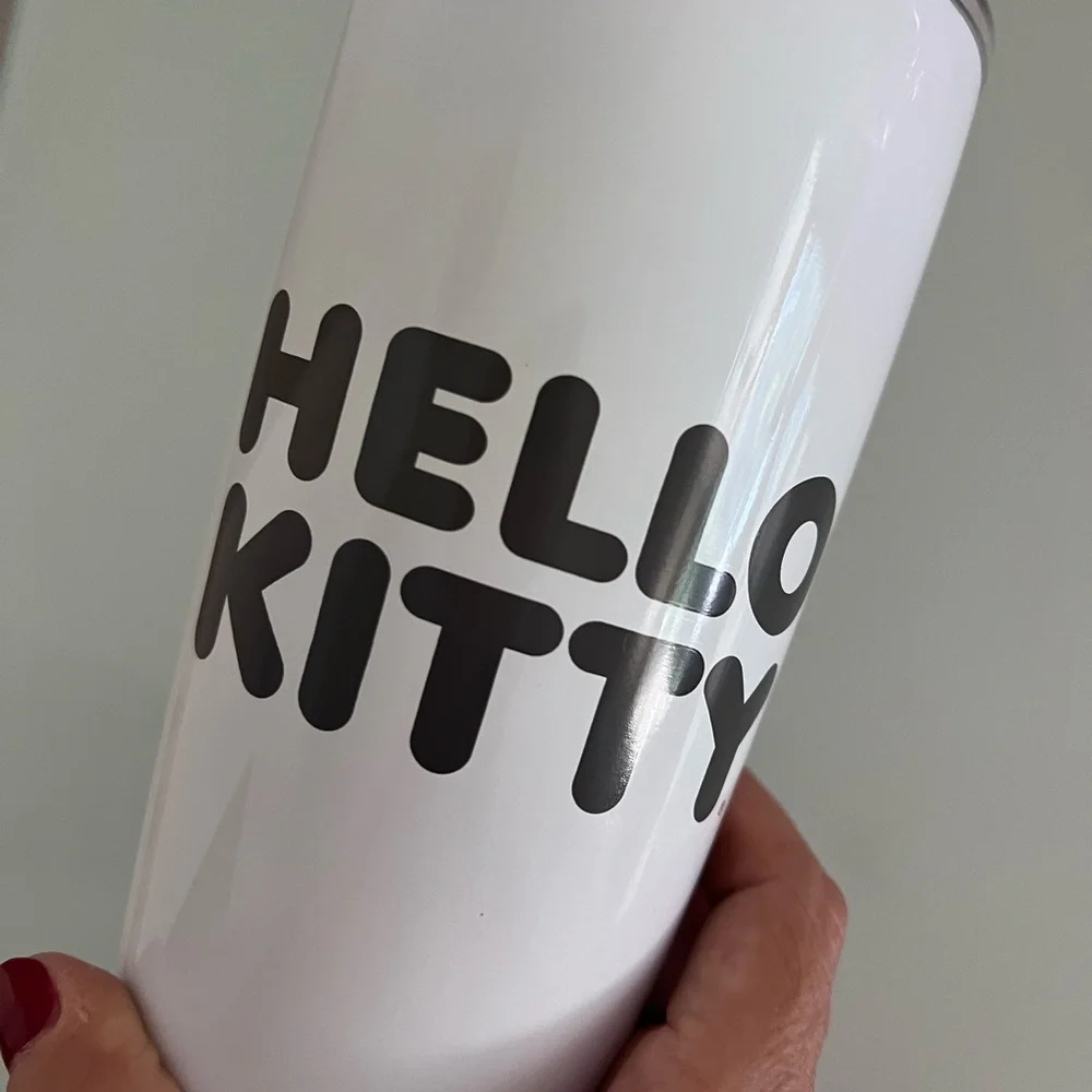 Hello Kitty Metal Tumbler Hot Cold White Pink Bow Face 20 oz
